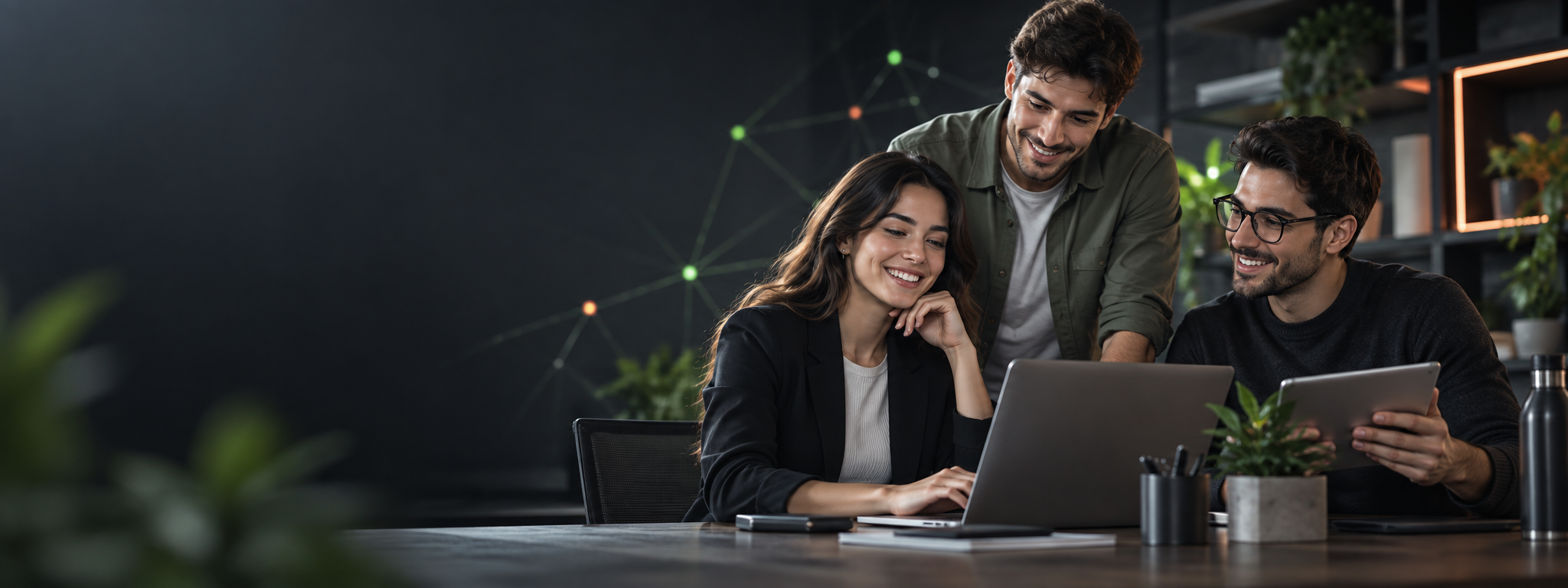 Profesionales colaborando en un entorno de trabajo moderno